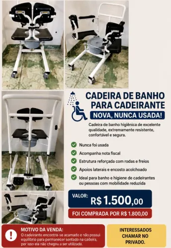 Cadeira de Banho para Cadeirante Nova Nunca Usada