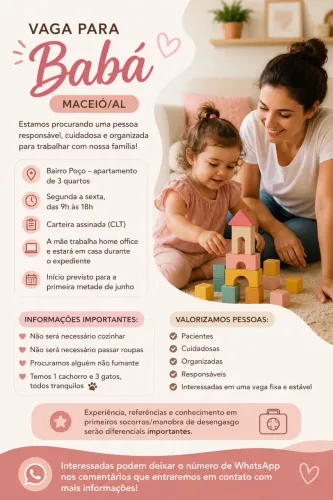 ? Vaga para Babá / Empregada Doméstica - Maceió/AL