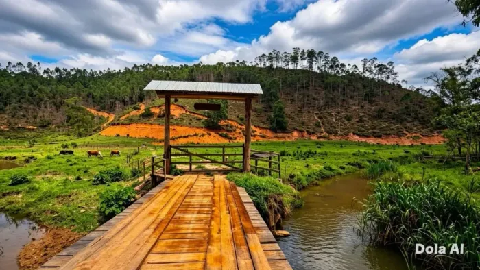 sítios nas montanhas, destacando paz, plantio, valorização e os pontos turísticos, parcelo