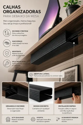 Calha Organizadora de Cabos - Para Setup Gamer e Escritório