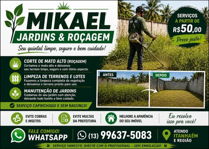 Roçagem de terrenos e jardins - Itanhaém e região