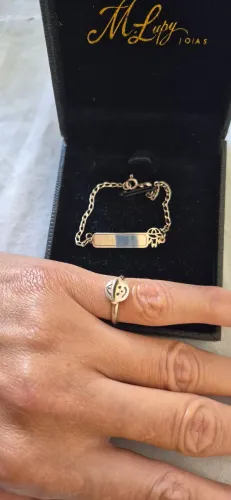 Conjunto de pulseira e anel prata 925 para criancça