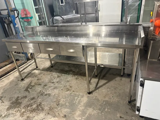 Bancada em Inox com gavetas 2,23x0,50 (Aceito Cartão) 