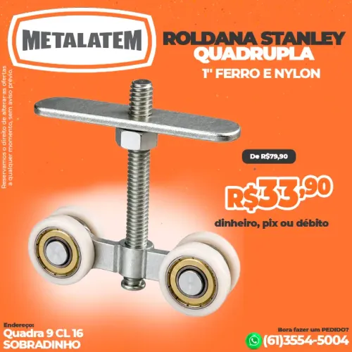 Roldana 1" Quádrupla Ferro e Nylon para Trilho Stanley