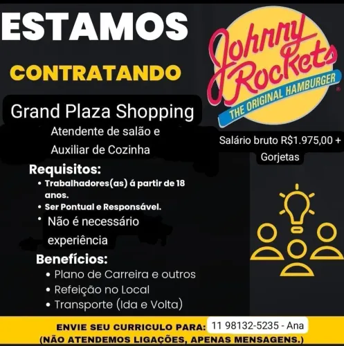 Vagas Atendente de Salão e auxiliar de cozinha.