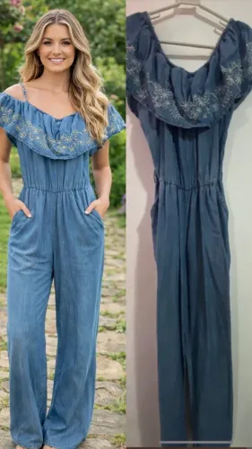 Macacão jeans Renner P veste até 40 LEIA A DESCRIÇÃO