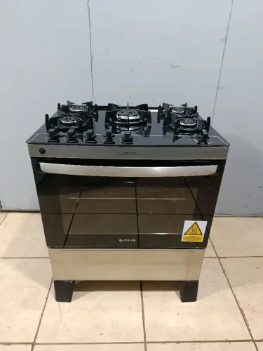 Fogão 5 bocas inox mesa de vidro [ENTREGO]