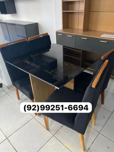 mesa de jantar tampo de vidro 4 lugares