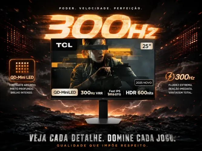 Monitor Gamer TCL 25 Polegadas QLED Mini LED Fast IPS Full HD 300Hz 1ms