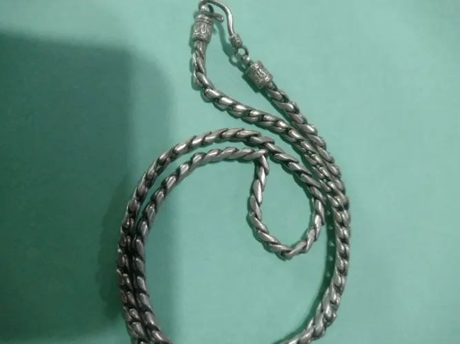 Colar de prata, 50cm, tipo corrente de Bali, trama trançada bizantina, fecho anzol 