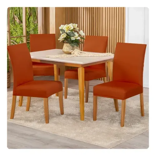 Mesa de Jantar com 4 Cadeiras da Tok na cor Terracota