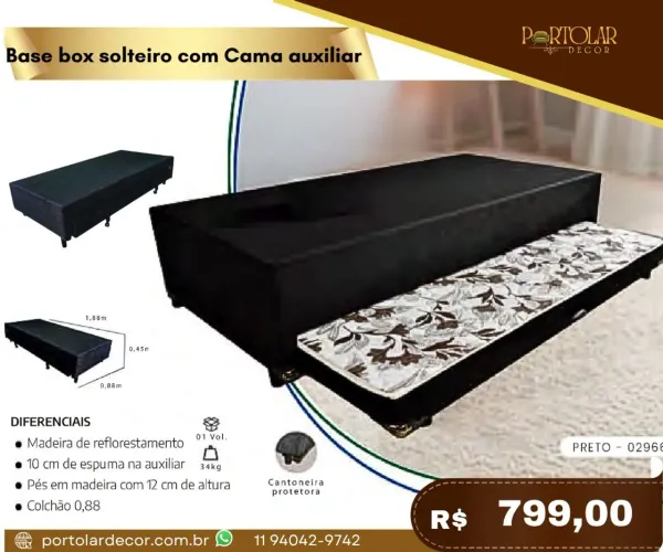 Base box solteiro com cama auxiliar , à pronta entrega 