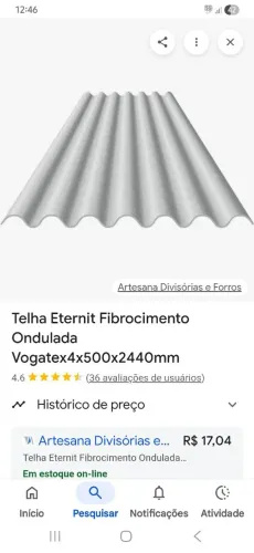 Telhas Eternit 244x50x4mm