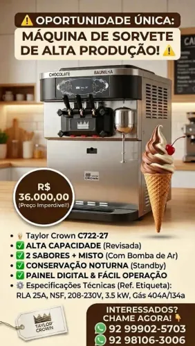 MÁQUINA DE SORVETE SOFT TAYLOR C722 CROWN ? A MELHOR DO MERCADO!