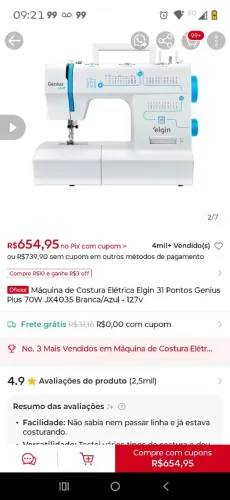 Máquina de costura Elgin 31 pontos NOVA