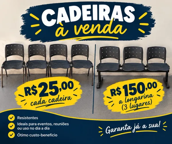 Cadeiras de escritório e longarina 3 lugares.