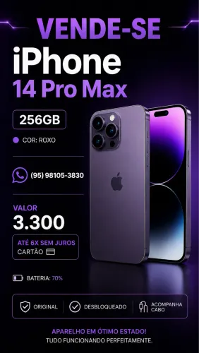iPhone 14pro Max 256gb parcela 6x cartão sem juros