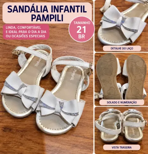 Sandália Infantil Pampili Branca com Laço e Strass - Nº 21
