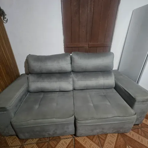 Sofá Retrátil e Reclinável 2 Lugares Cinza Suede Moderno