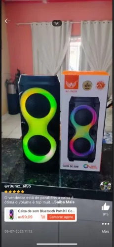 CAIXA DE SOM BLUETOOTH COM LED RGB