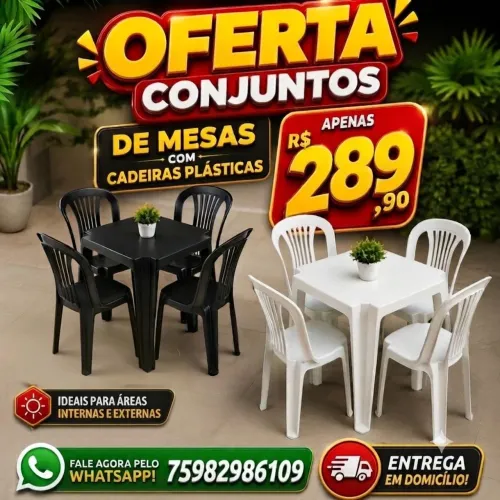 Conjuntos de mesas e cadeiras plásticas - Oferta