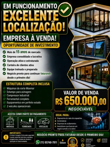 Vendo fábrica de esquadrias de alumínio 
