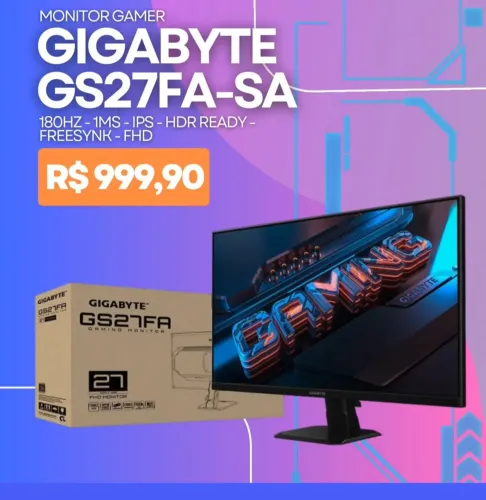 Monitor Gamer Gigabyte IPS, 180Hz, 1ms, HDR READY, FREESYNK - GS27FA-SA