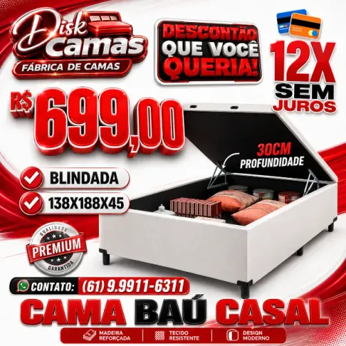 OFERTA IMPERDÍVEL! Cama Baú Casal 138x188x45 por R$699,00 - Fabricação Própria