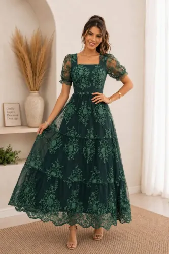 Vestido tule bordado