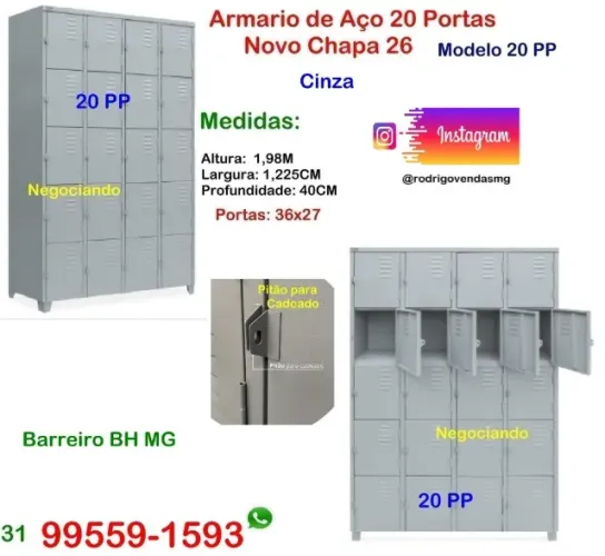 Roupeiro Armário de Aço 20 Porta Industria Vestiário Guarda Volume Fabrica comercio casa