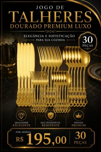 Jogo de talheres dourado premium luxo