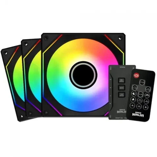 Kit Fan Com 3 Unidades Gamer Ninja Shimo, ARGB, 120mm, Com Controladora, Preto