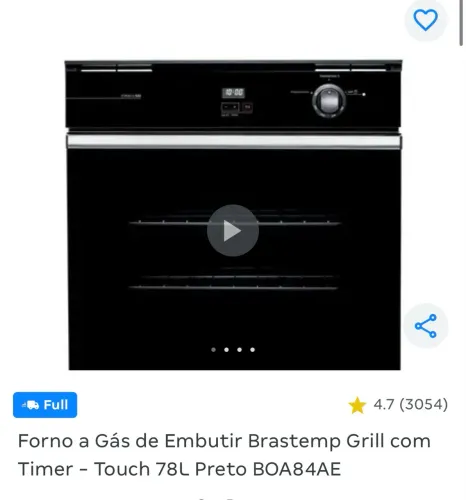 FORNO A GÁS DE EMBUTIR BRASTEMP 78L - NOVO NA CAIXA