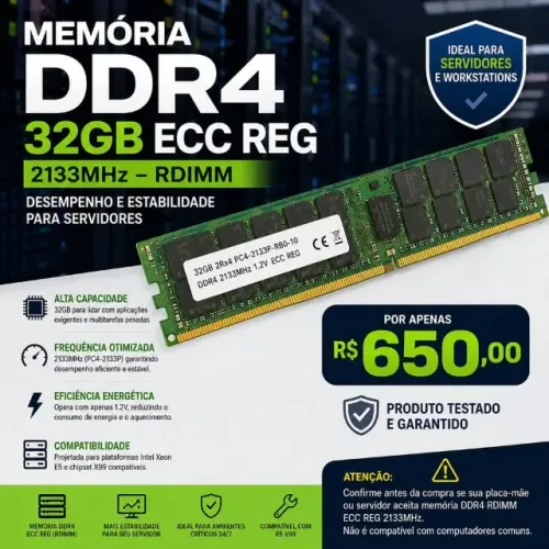 MEMÓRIA DDR4 32GB ECC REG 2133MHz