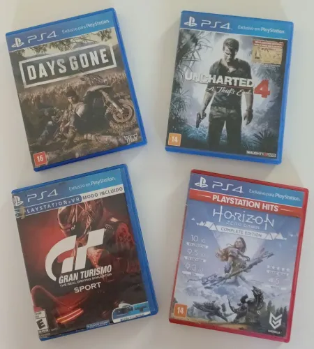 Lote de Jogos para PS4 - Days Gone/Uncharted 4/Horizon/Grande Turismo Sport (04 JOGOS)