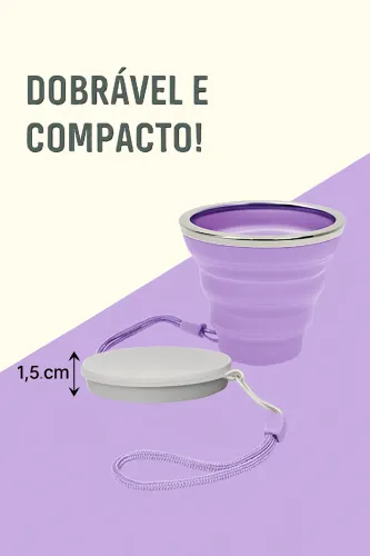 CCopo Dobrável de silicone com tampa e borda Inox - praticidade e sustentabilidade no Seu 