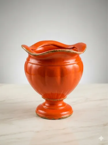 Vaso Decorativo em Cerâmica Laranja com Borda Ondulada - Peça Elegante