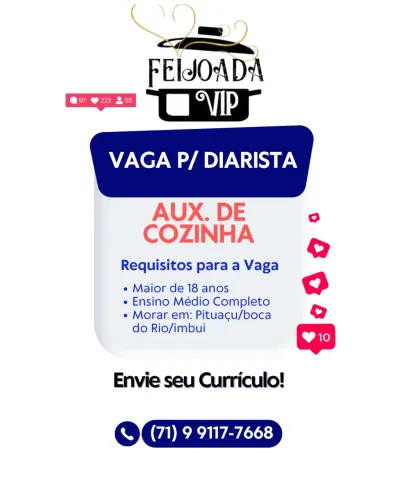 Vaga aux de cozinha diarista