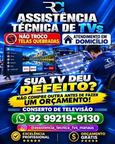 ASSISTÊNCIA TÉCNICA TVS LG, SAMSUNG, AOC, TCL, ENTRE OUTRAS MARCAS