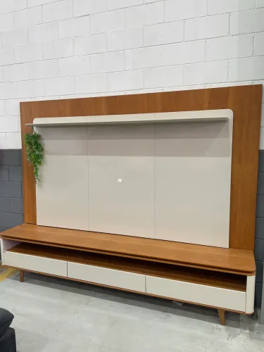 Rack Painel TV 70 Polegadas 2,60 Off White e Nature