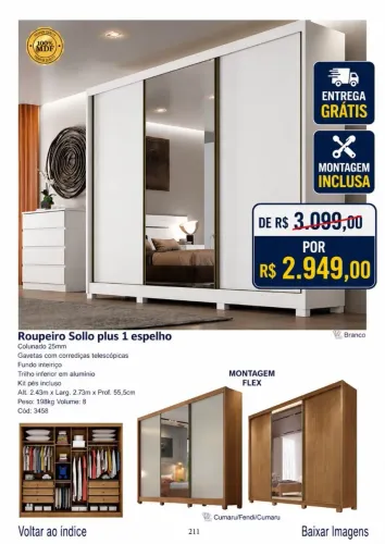 Guarda Roupa Casal 100% MDF 3 portas