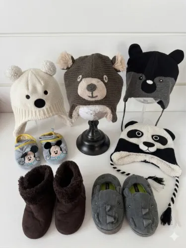Kit 7 peças Inverno - Toucas + Pantufas 