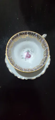 Xícara Vintage Porcelana Real S. Paulo - Made in Brazil - Floral e Ouro