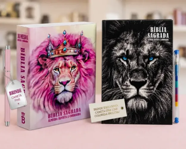 Kit 2 Bíblia Sagrada Almeida Revista E Corrigida Leão + Caneta Brinde