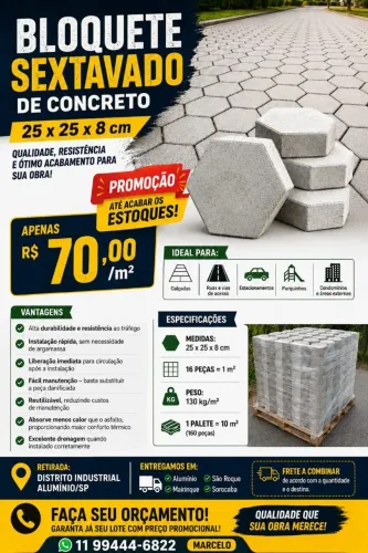Bloquetes sextavados 25x25x8 novo