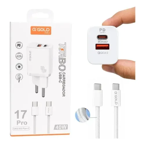 Kit Carregador A?GOLD CA40-5 40W - USB-C para USB-C