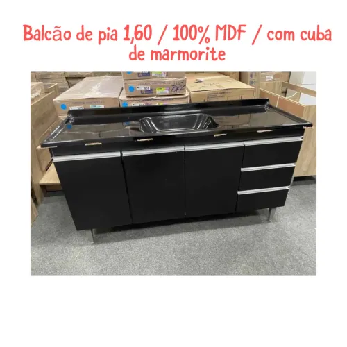 Balcão de pia 1,60 / 100% MDF / cuba de marmorite / NOVO / ENTREGAMOS 