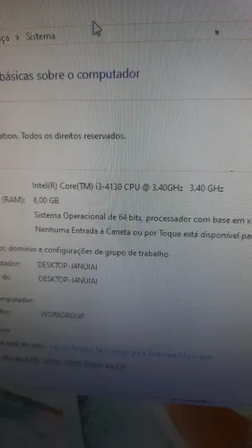 CPU I3 4°geração 8gb de RAM HD de 500gb