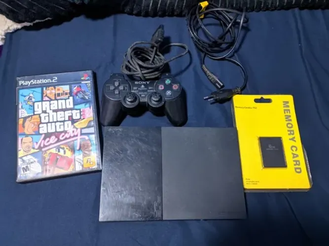 Playstation 2 Slim + GTA Vice City + Cartão de memória 8MB+controle com cabo de força PS2