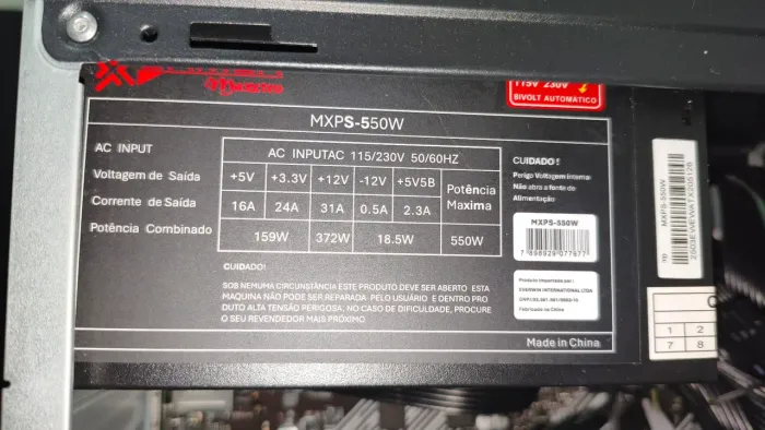Fonte 550W GAMER Maxxtro MXPS-550W Bivolt automático